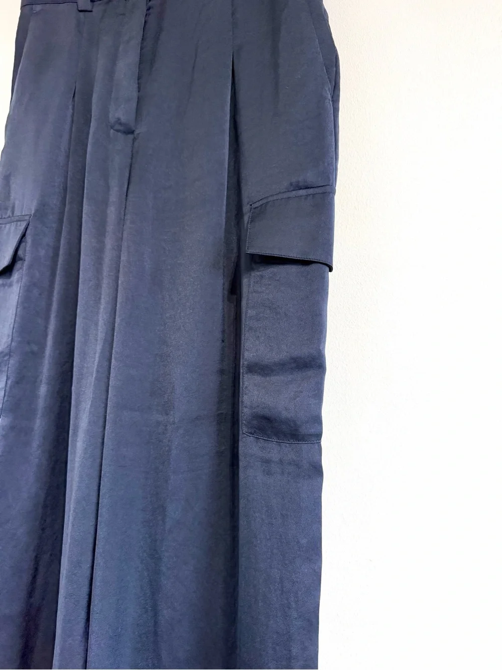 Ba&sh Cary Wide-Leg Navy Cargo Dress Pants slinky fabric
